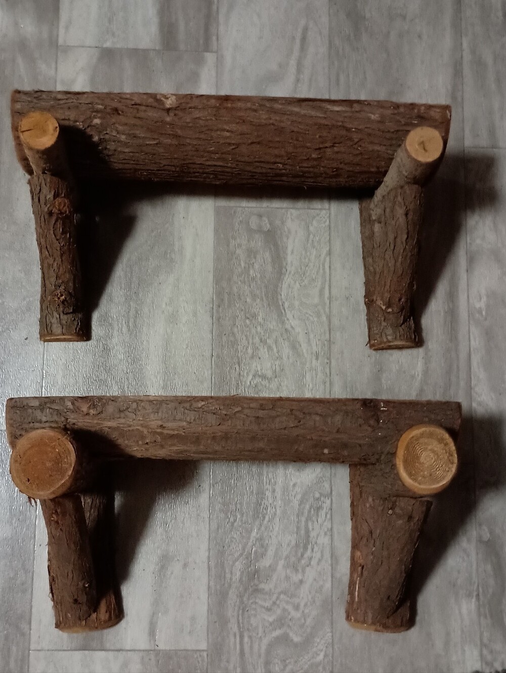Rustic Natural Wood Log Shelves Pair - Brown